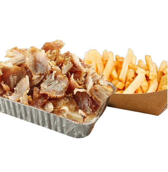 une barquette de viande de kebab + frites